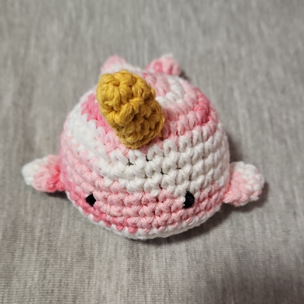 Pink and White Crochet Narwhal Plush